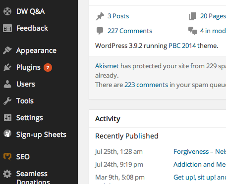 WordPress admin dashboard with navigation menu.